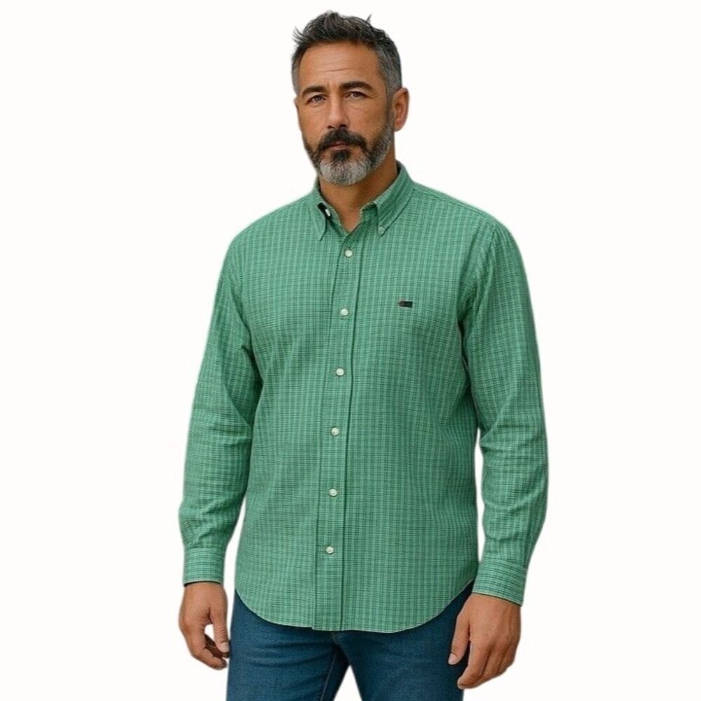 Ralph Lauren Chaps Green Plaid Button Down Shirt XL Long Sleeve Easy Care Cotton